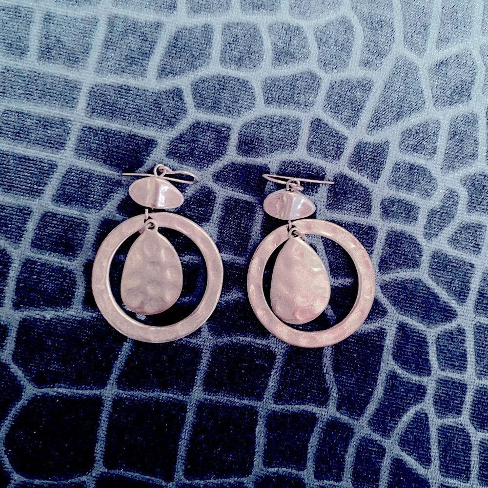 Silver Boho Hammered Metal Drop Earrings